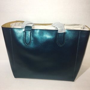 Coach Dark Teal Metallic Large Derby Tote NWT